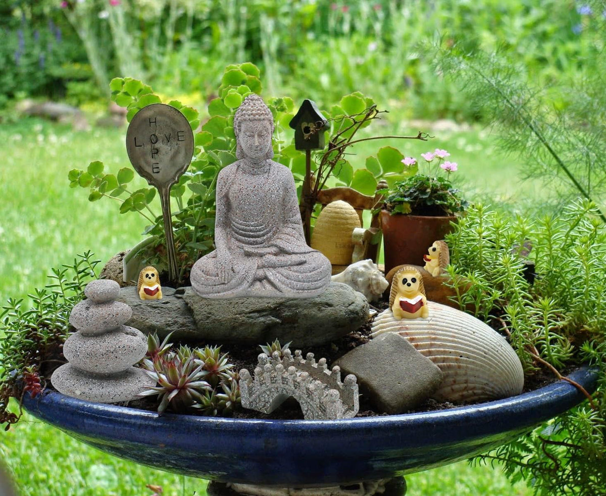 Meditation Zen Garden Accessories - Miniature Buddha Fairy Garden Kit Micro landscape Terrarium Kit DIY Japanese Mini Zen Garden Decor Chinese Potted Plant Culture Bonsai Decoration Bridge Pagoda