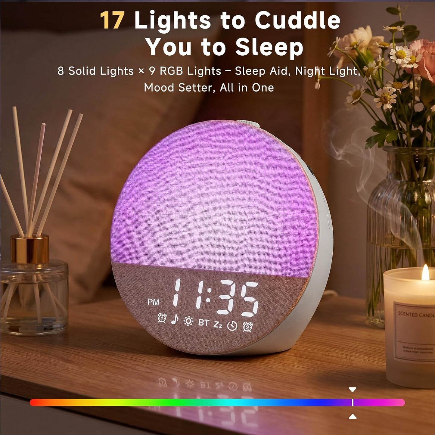 Geuuap Sunrise Alarm Clock White Noise Machine | Natural Wake-Up Light for Bedroom with 30 Soothing Sleep Aids, Bluetooth Speaker, Dimmable Clock, Screen-Free Design for Baby Adults Kids-Khaki