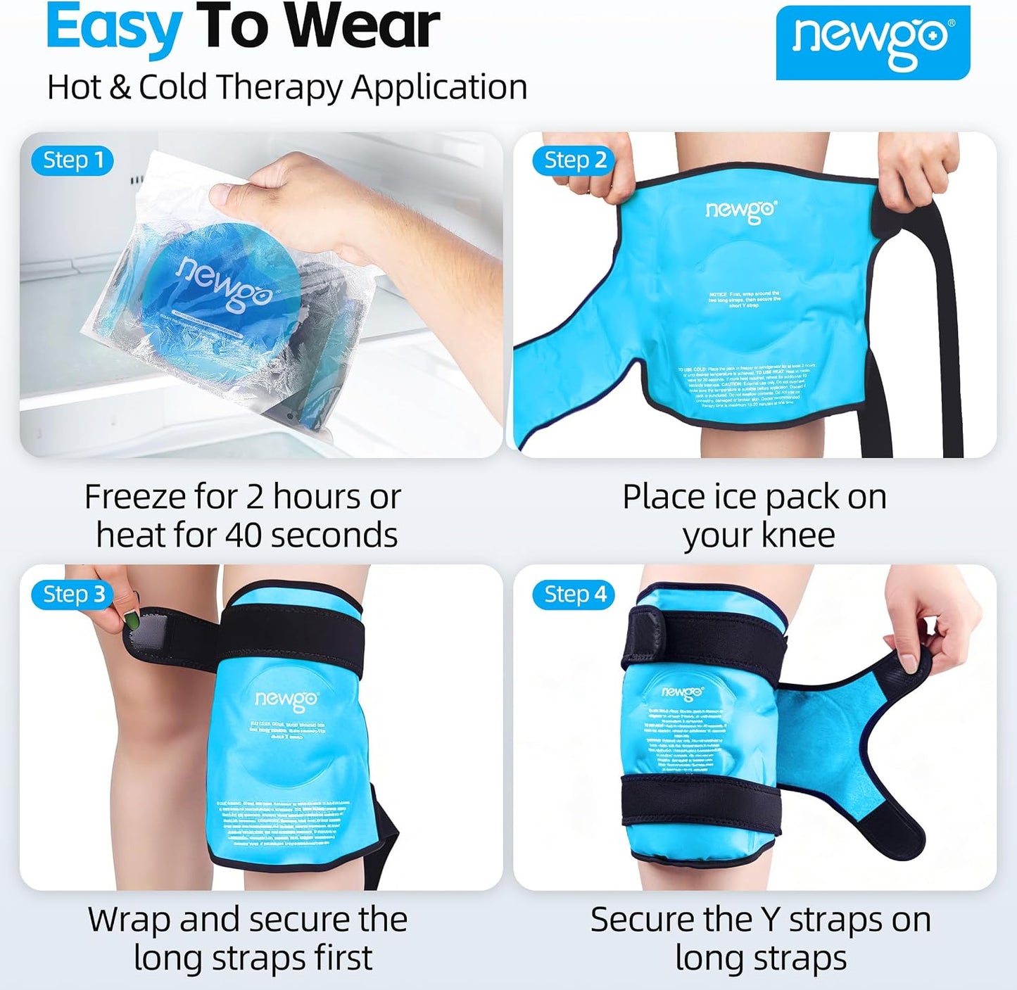 NEWGO Knee Ice Pack Wrap, Ice Pack for Knees Cold Compression Therapy for Knee Replacement Surgery, Arthritis Pain, ACL, Swelling, Sports Injuries (21.7" x 9.8") - Blue
