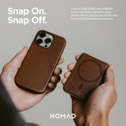 Nomad Leather Black Magsafe Wallet w/Integrated Tracking for iPhone, Slim Magsafe Card Holder for iPhone, Wallet GPS Tracker Card 5 Months Battery Life, Rechargeable, Compatible with iOS Only