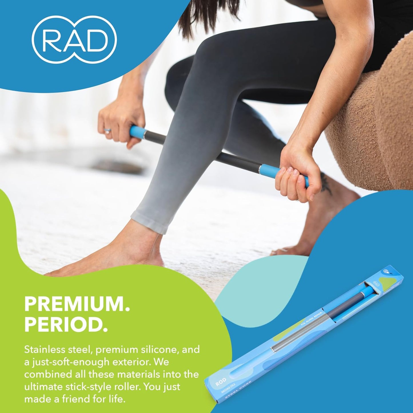 RAD 2-in-1 Muscle Flushing Kit – Includes Exercise Foam Roller & Massage Roller Stick – Deep Tissue Myofascial Release, Muscle Recovery Tools for Mobility & Performance