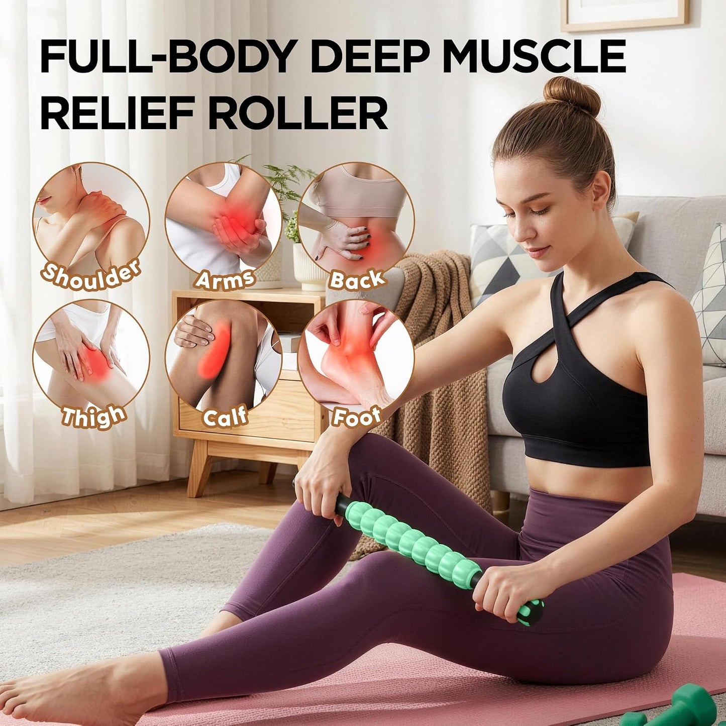 Muscle Roller Massage Roller Stick- Deep Tissue Fascia Blaster for Myofascial Pain Relief, Lymphatic Drainage & Body Sculpting, Handheld Physical Therapy & Recovery Tool (Pink black-18 inch)