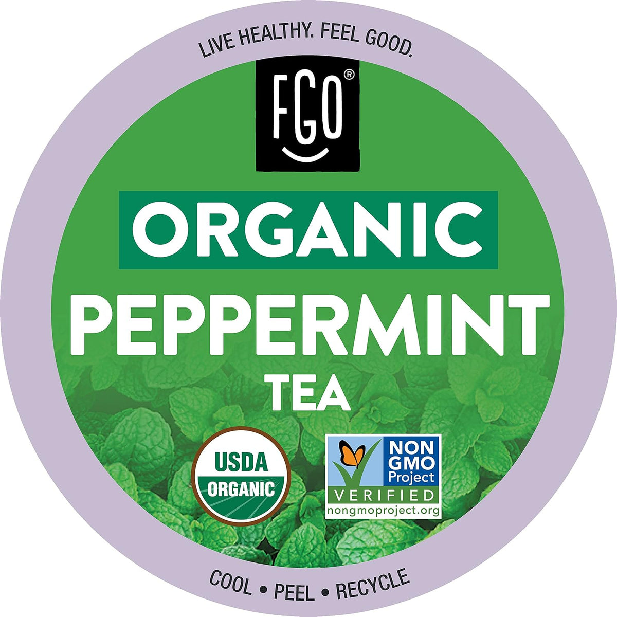 FGO Organic Peppermint Tea K-Cup Pods for Keurig, 24 Count (Pack of 1), Naturally Caffeine-Free Herbal Tea, USDA Organic, Non-GMO, & Recyclable