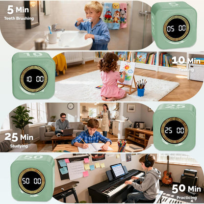 KADAMS Pomodoro Timer – Visual Cube with 5/10/30/60 Min Presets, LED Countdown Ring & Count Up Mode, Silent Flip Productivity Timer for Study, Classroom, Office, Cooking
