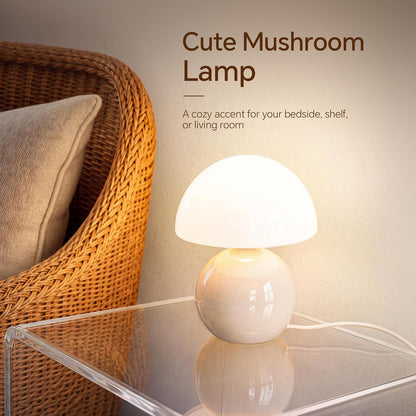 Dawnwake Mushroom Lamp Table Lamp for Bedroom-Small Desk Table Lamps,White
