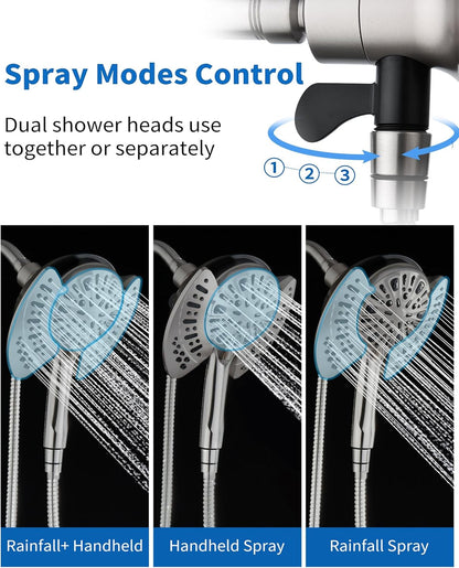 INAVAMZ Shower Head with Handheld High Pressure: Hand Held Shower Head & Rain Shower Head 2-IN-1 Shower Head with 59" Rotatable Stainless Steel Hose, Shower Trim Systems, Sliver 2.5 GPM 15391 Filter