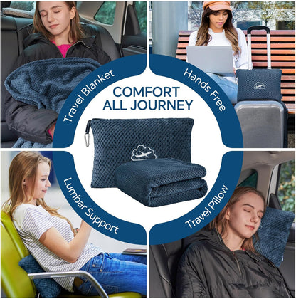 BEDELITE Travel Blanket with Bag, Jacquard Fleece Blanket 65"x40", Blue