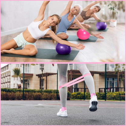 Poen Pilates Equipment Kit for Home Workout Pilates Ring and Ball Set for Women 12'' Circle Yoga Fitness Essentials Kit with Resistance Bands, Yoga Strap, Socks,Bag