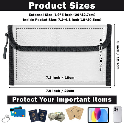 Fireproof Waterproof Document Bag - 5200°F Water Resistant Fire Proof Money Bag, 3 Layers of Heat Insulated Storage with Zipper, 7.9"x5" Portable Files Safe Pouch for Cash Passport (Black)