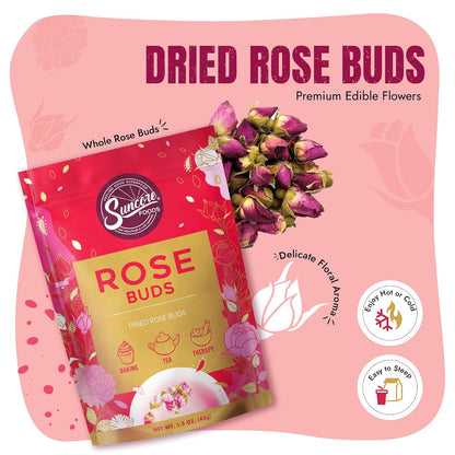 Suncore Foods Rose Buds 1.5oz | Premium Edible Flowers for Tea & Baking