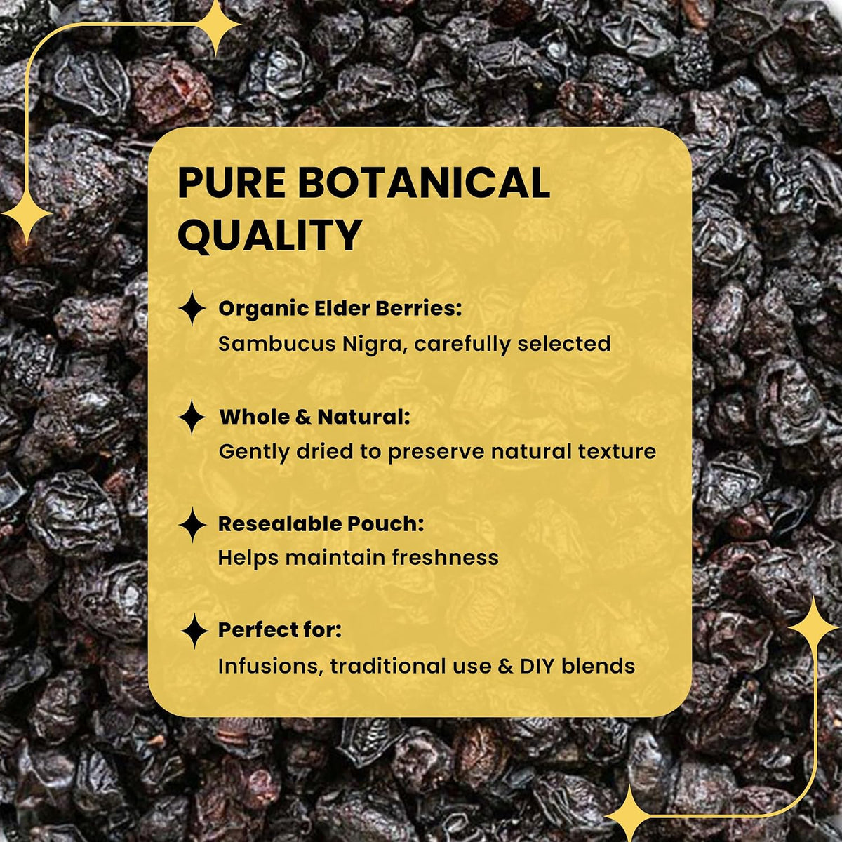 Herb To Body Organic Elderberry Dried Whole - 4oz Wildcrafted Sambucus Elderberry for Syrup, Teas, and Herbal Recipes