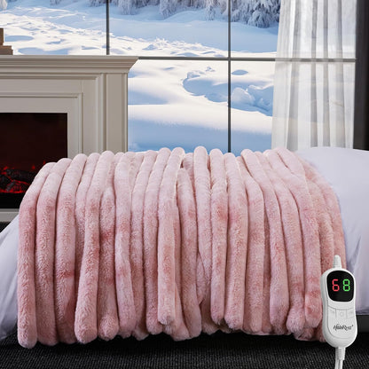 Heated Throw Blanket, Faux Fur Cozy Heating Blanket with Overheat Protection, 1/2/4/6/8 Hours Auto-Off 10 Heat Level, Machine Washable (50x60 Inches, Cream White)