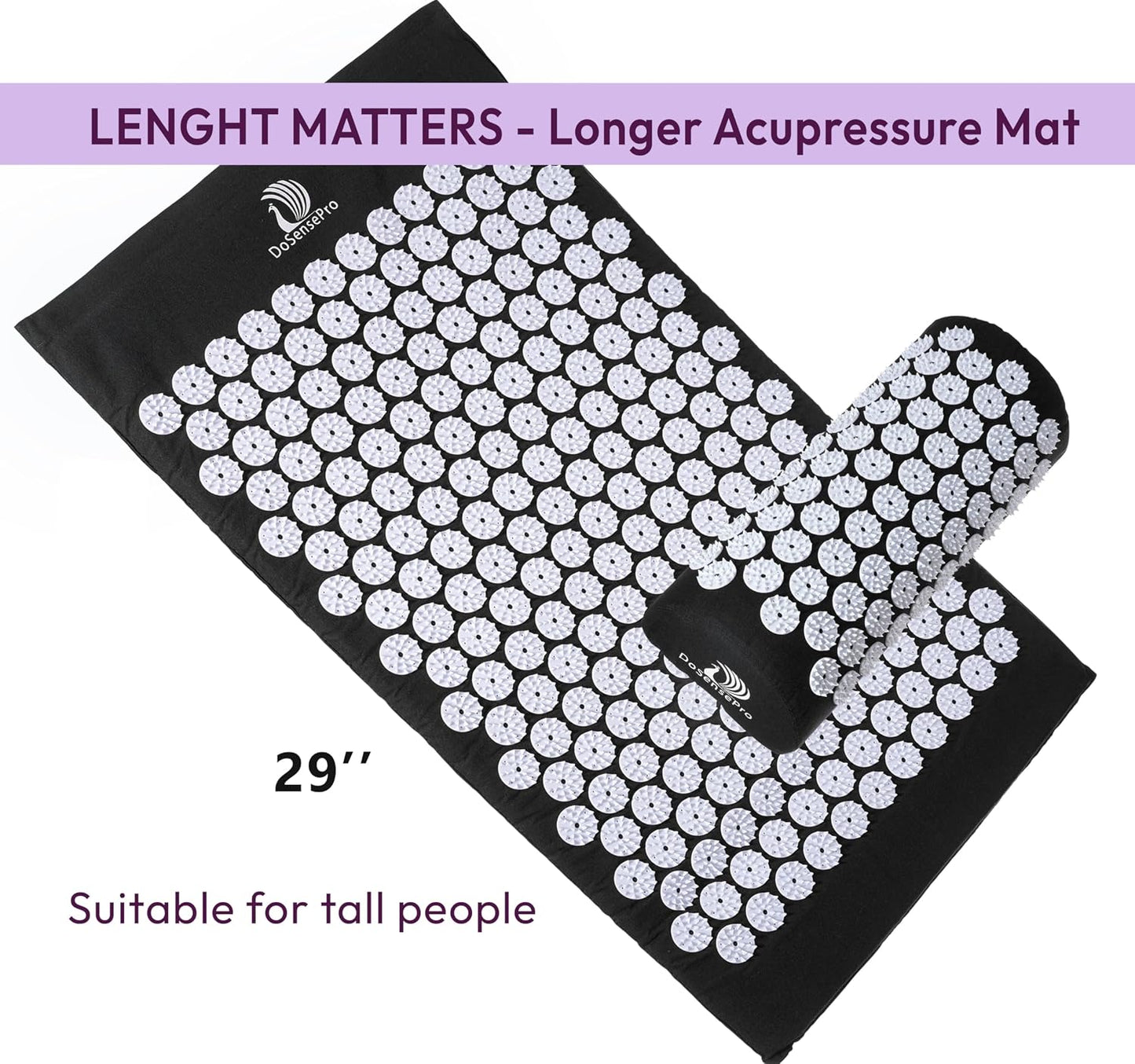 Acupressure Mat & Pillow Set – Extra-Long 29” Acupressure Therapy for Back & Neck Pain Relief, Sciatica, Stress Relief & Sleep Support Includes Carry Bag & Hot/Cold Pack (Purple)