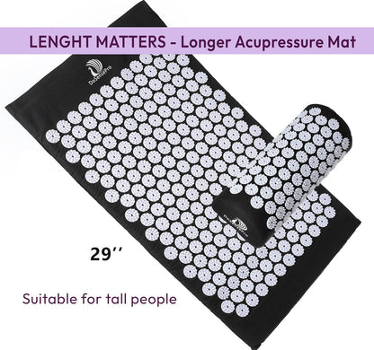 Acupressure Mat & Pillow Set – Extra-Long 29” Acupressure Therapy for Back & Neck Pain Relief, Sciatica, Stress Relief & Sleep Support Includes Carry Bag & Hot/Cold Pack (Purple)