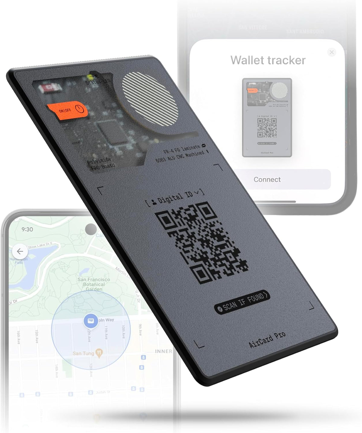 Rolling Square AirCard Pro Dual - Bluetooth Wallet Tracker - Compatibile with Both Apple iOS Find My and Google Android Find Hub – Wireless Charging, Anti-Loss Card – Smart Locator, Gray