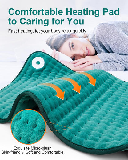 Heating Pad for Back & Period Cramps, Fathers Day Dad Gifts, Birthday Gifts for Women Mom, Electric Heating Pads for Abdomen/Waist/Shoulder, 12" x 24", 6 Heat Settings, 4 Auto-Off, Teal Green