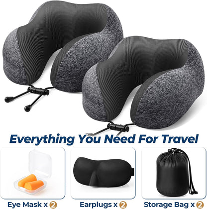 ExploreBliss Travel Pillow, Travel Pillows for Sleeping Airplane, Neck Pillow Airplane, Memory Foam Neck Pillow Set with Eye Mask, Earplugs and Storage Bag -Grey