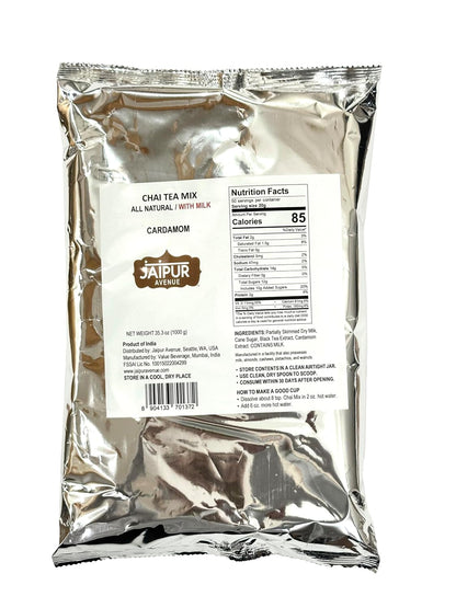 Jaipur Avenue Cardamom Chai Tea Mix Crafted with All-Natural Assam Black Tea, Cardamom, Cane Sugar, and Premium Dry Milk - Preservative-Free, Gluten-Free, Authentic Indian Chai Tea Latte (15 Servings)