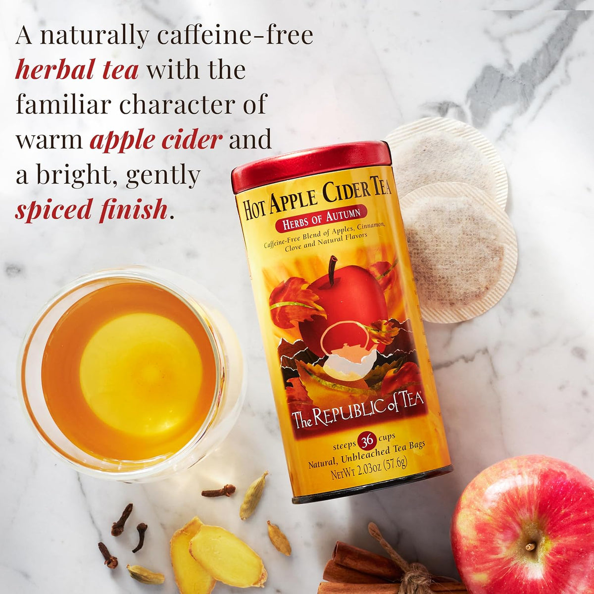 The Republic of Tea Hot Apple Cider Herbal Tea, Caffeine-Free, 36 Count