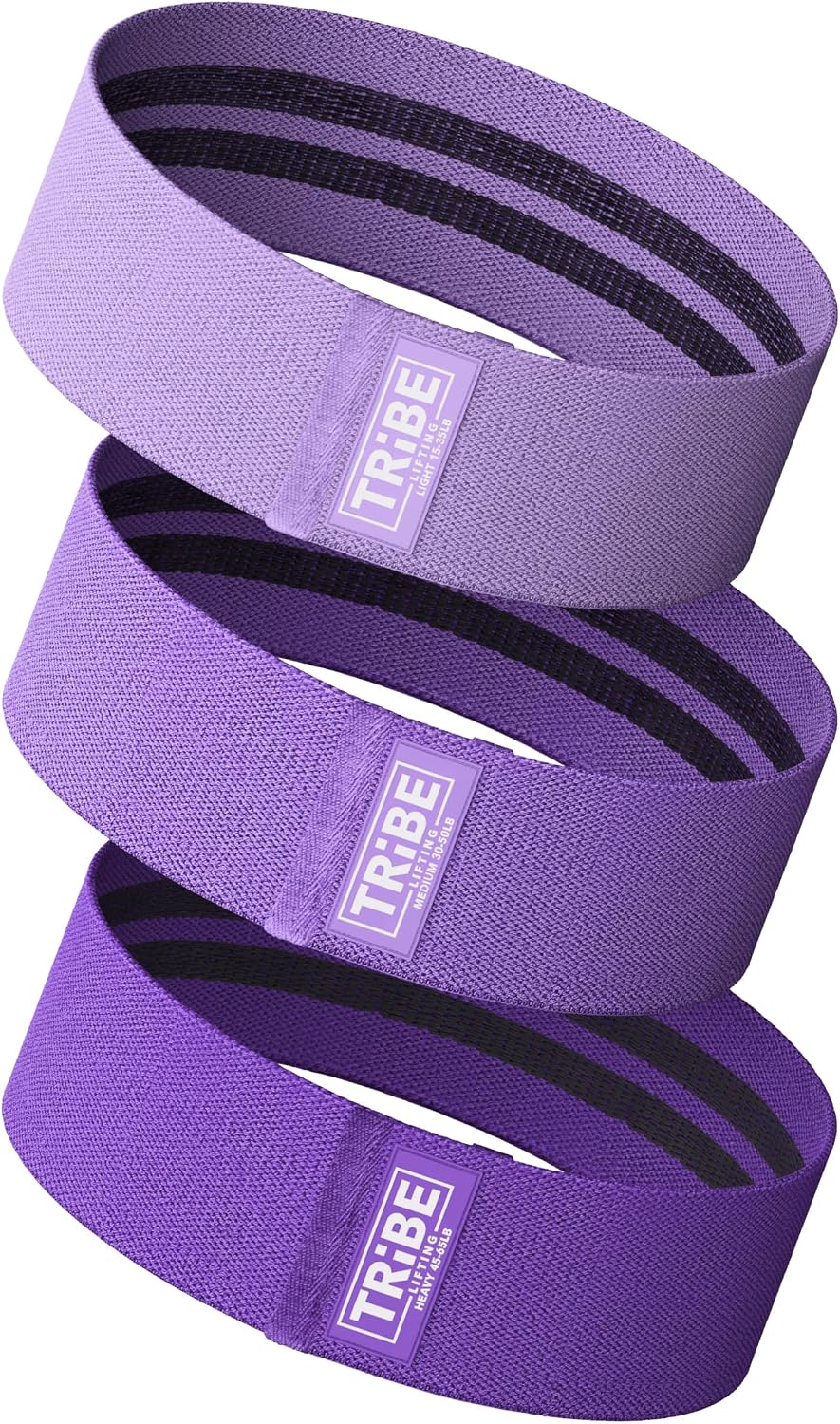Tribe Lifting Resistance Bands for Working Out - 3 Pack Fabric Workout Bands for Women and Men - Booty Bands for Legs and Glute - Non Slip Exercise Bands Set for Squat Hip Thigh