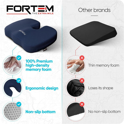 FORTEM Seat Cushion, Office Chair Cushion, Memory Foam Car Seat Cushions, Sciatica Coccyx Tailbone Pain Relief, Chair Cushions for Back Support, Sitting Pad for Gaming, Washable Cover, Non Slip