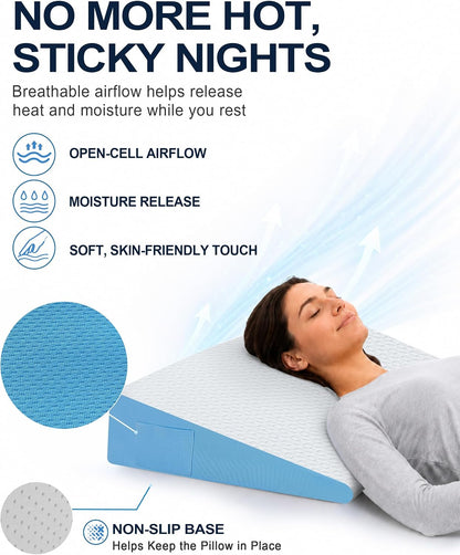 Wedge Pillow for Sleeping, 7.5" Memory Foam Bed Wedge Pillow