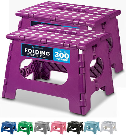 Handy Laundry Folding Step Stool - Sturdy Enough Collapsible Stool to Support Adults - Opens Easy with One Flip - Great for Kitchen, Bathroom or Bedroom (Black - 9 Inch)