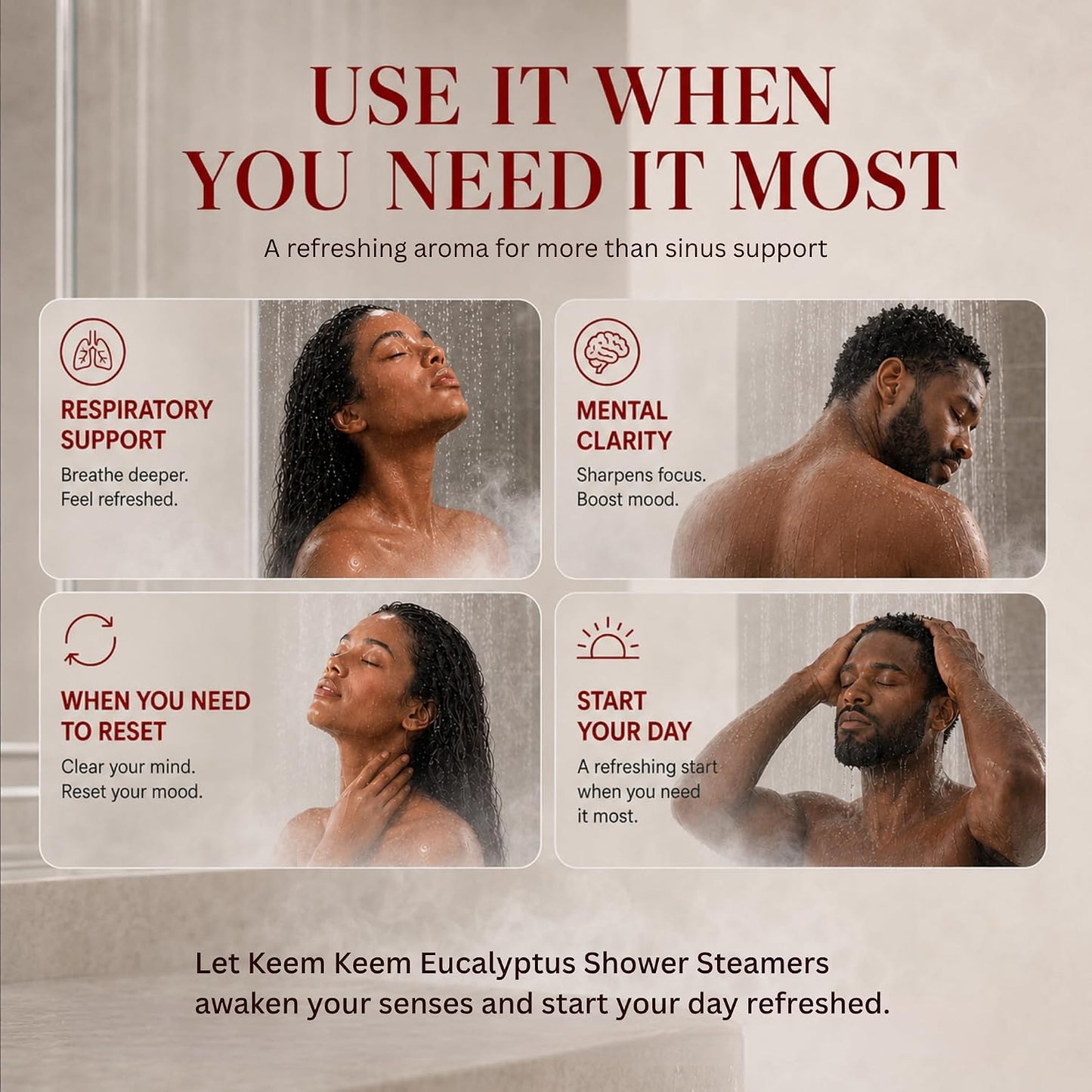 Keem Keem Eucalyptus Shower Steamers, 10 Count, 2 oz Tablets | Powerful scent for stuffy feeling days