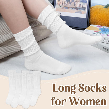 Justay 5 Pairs Slouchy Socks for Women - Slouch Long Crew Knit Boot Athletic Calf Tube Scrunch Socks