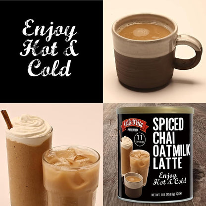 Caffe D'Vita Spiced Chai Tea Oatmilk Latte - Spiced Chai Tea Latte Powder Mix, Instant Chai Latte, Vegan, Gluten Free, Dairy Free, No Trans Fat, Enjoy Hot, Iced, or Blended - 1 Lb Can, 11 Servings