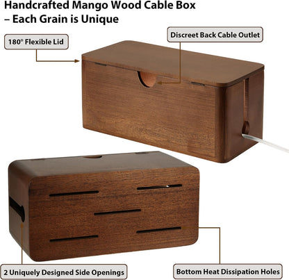 ZhiYo Wood Cable Management Box, Medium Cord Organizer Box for Power Strip