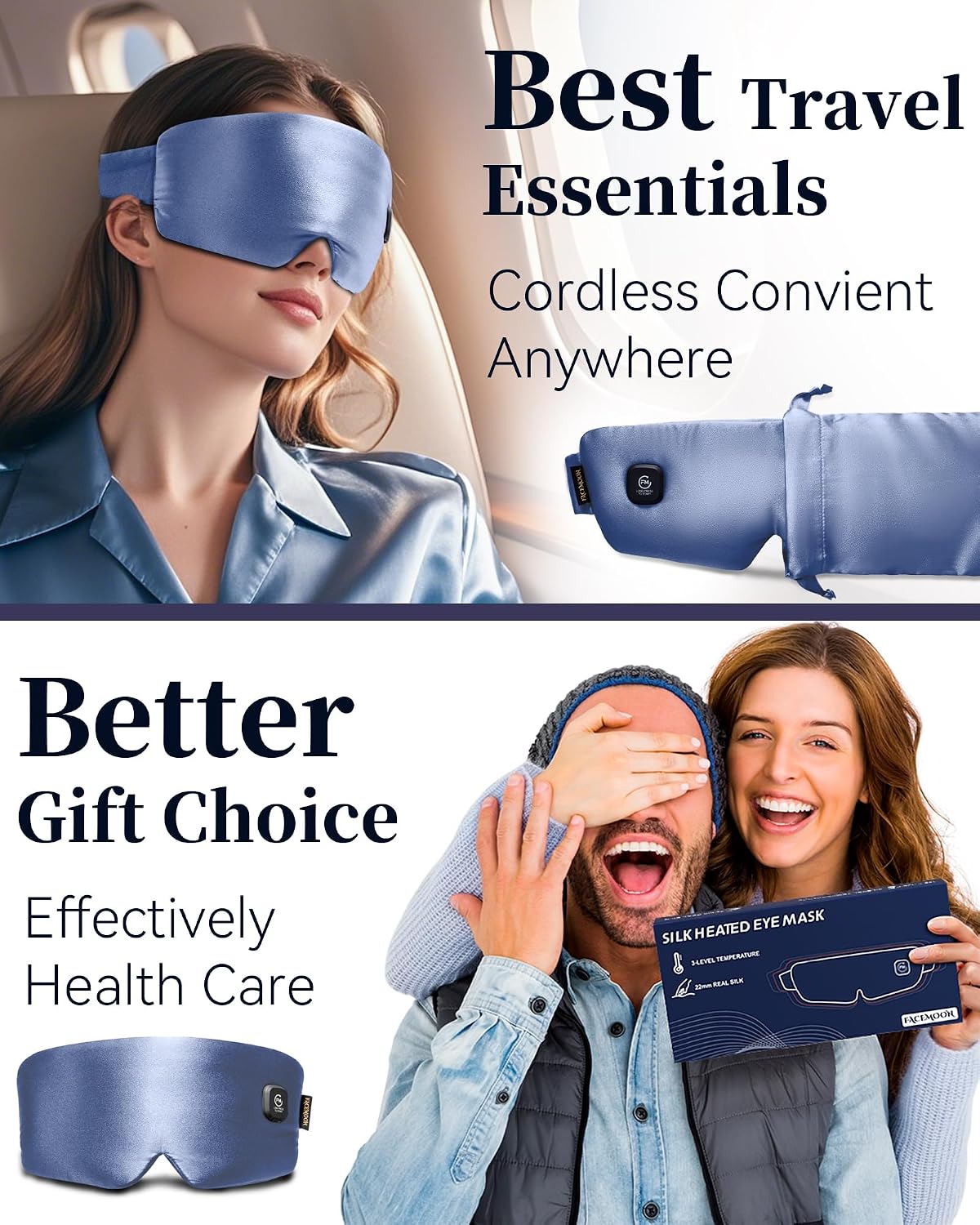 Heated Eye Mask for Dry Eyes - Silk Cordless Warm Eye Compress Moist Heat, FSA Eligible, Eye Heating Pad for Stye Treatment, Tired Eyes, Sleep, Travel, Washable, Rechargeable, Blue