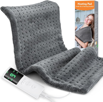 Heating Pad for Back Pain, Electric Heat Pad with 9 Heat Levels & 4 Auto-Off Timers, Portable Heating Pad for Period Cramps, Shoulder, Neck, Machine Washable, Gifts for Women and Men, Grey, 24''×12''