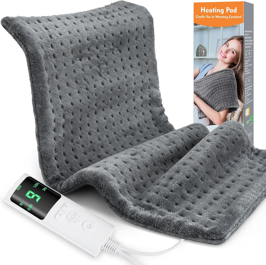 Heating Pad for Back Pain, Electric Heat Pad with 9 Heat Levels & 4 Auto-Off Timers, Portable Heating Pad for Period Cramps, Shoulder, Neck, Machine Washable, Gifts for Women and Men, Grey, 24''×12''
