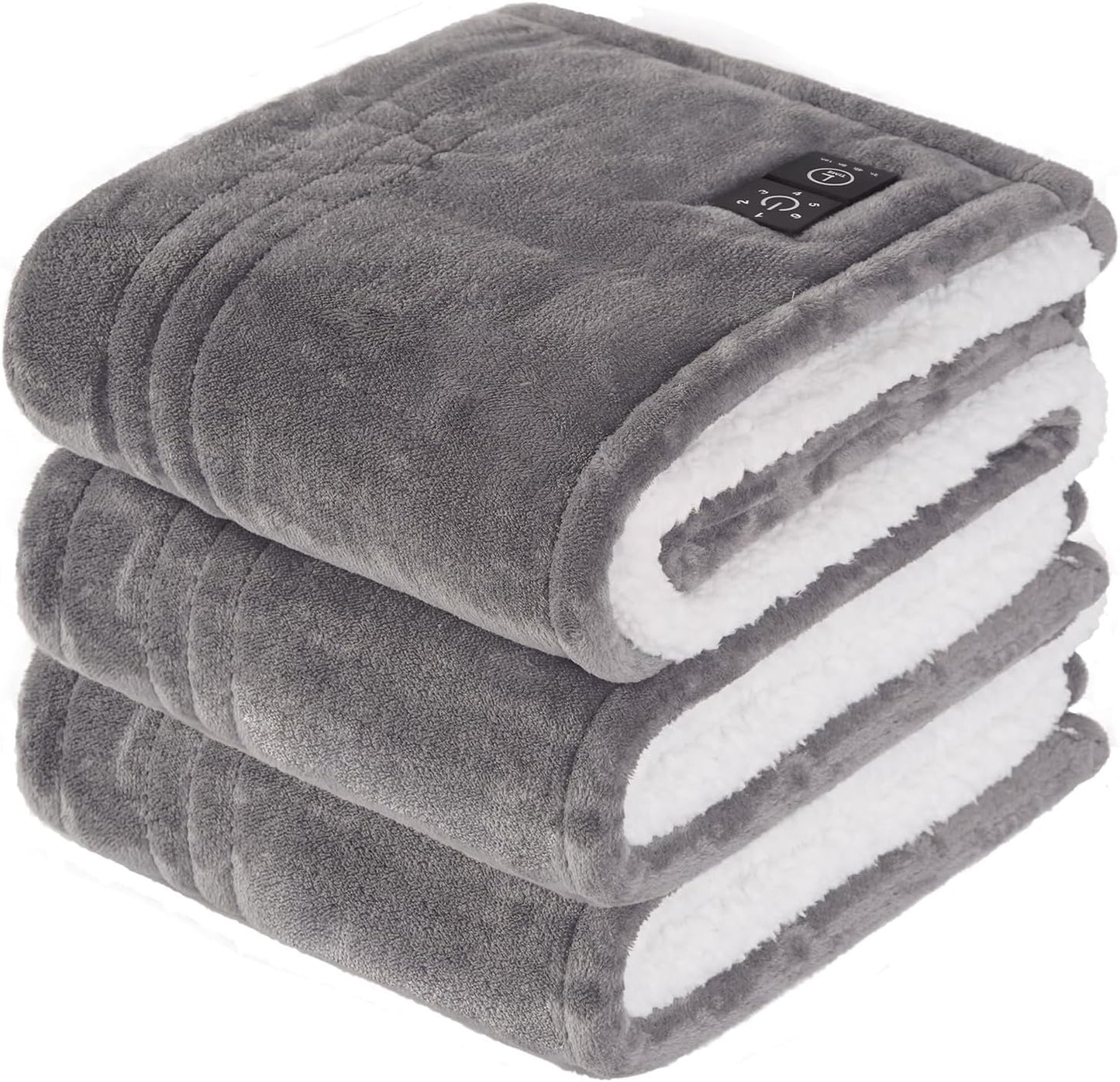 Sealy Heated Blanket Throw with Built-in Button Controller, Reversible Flannel to Sherpa Electric Blanket with 2-10 Hours Auto-Off & 4 Heating Levels, Over-Heat Protection, 50x60 inch, Beige