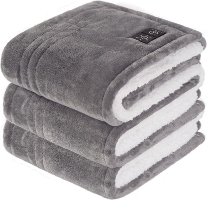 Sealy Heated Blanket Throw with Built-in Button Controller, Reversible Flannel to Sherpa Electric Blanket with 2-10 Hours Auto-Off & 4 Heating Levels, Over-Heat Protection, 50x60 inch, Beige
