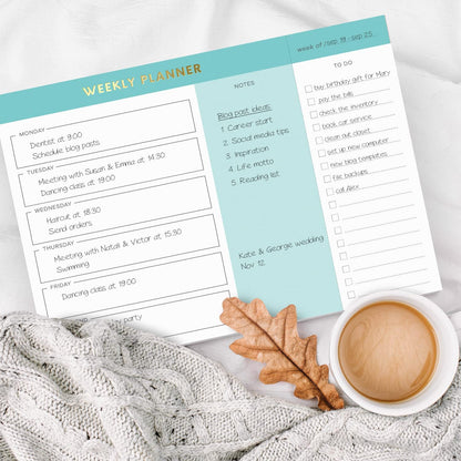 Sweetzer & Orange Weekly To Do List Pad. Gold Foil Weekly Organizer Notepad with Daily Agenda Squares. 7x10” Day Scheduler 2026 - Student Agenda, Work Log, and Checklist Note Pad.