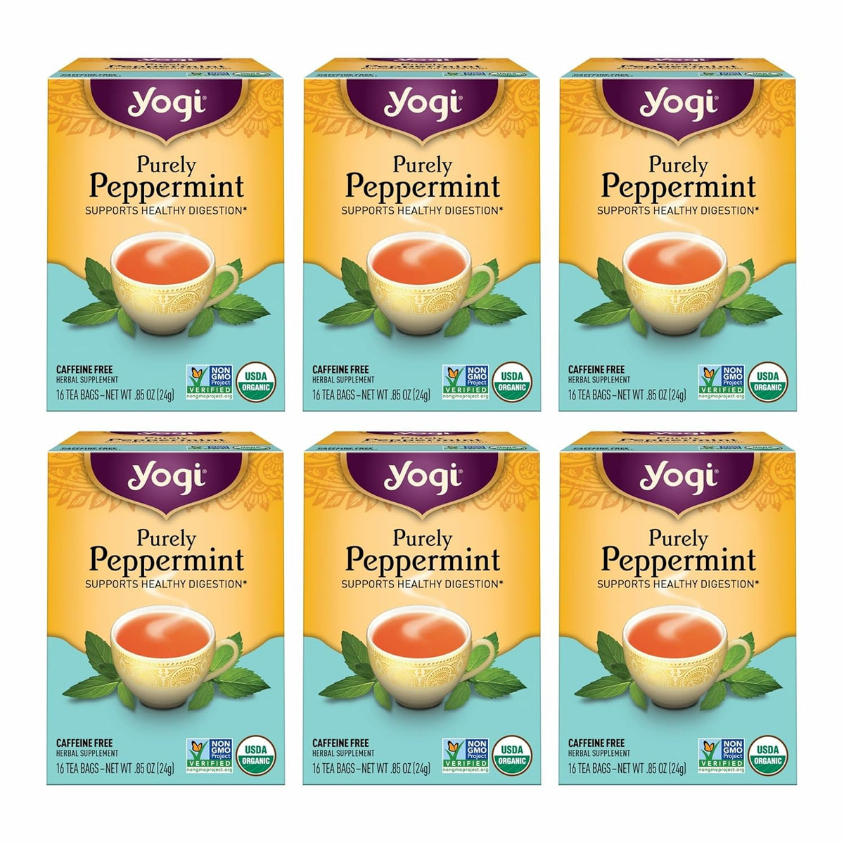 Yogi Purely Peppermint Tea, 16 Tea Bags (6 Pack)