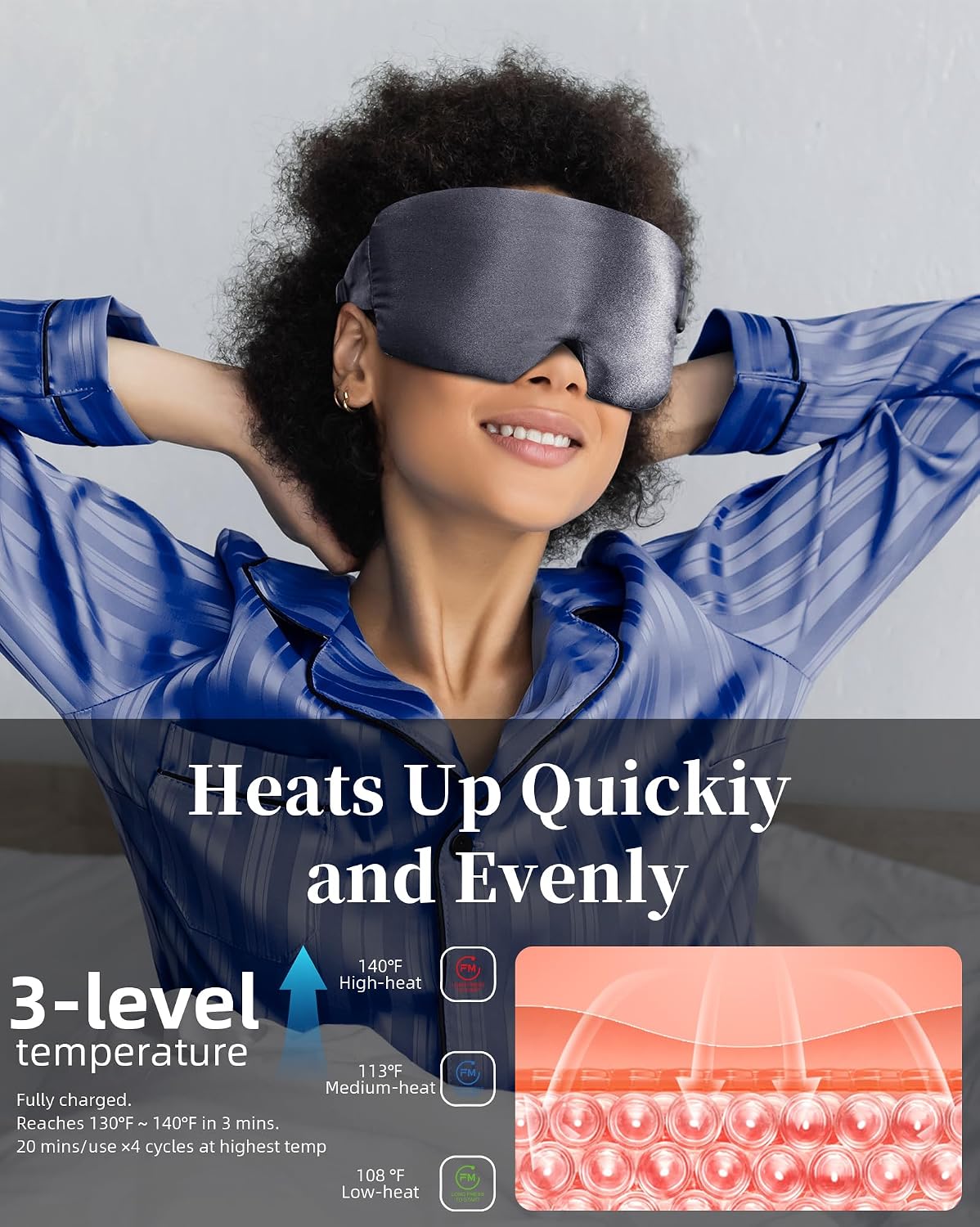 Heated Eye Mask for Dry Eyes - Silk Cordless Warm Eye Compress Moist Heat, FSA Eligible, Eye Heating Pad for Stye Treatment, Tired Eyes, Sleep, Travel, Washable, Rechargeable, Blue