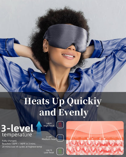 Heated Eye Mask for Dry Eyes - Silk Cordless Warm Eye Compress Moist Heat, FSA Eligible, Eye Heating Pad for Stye Treatment, Tired Eyes, Sleep, Travel, Washable, Rechargeable, Blue