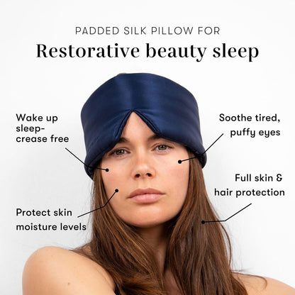 DROWSY Silk Sleep Mask - Face-Hugging, Padded Cocoon for Luxury Sleep in Total Darkness - 100% Pure Mulberry Silk (Black Jade)
