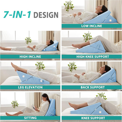 Bedluxe Wedge Pillow Headboard, 3PCS Orthopedic Bed Wedge Pillows Set for After Surgery, Adjustable Pillow Wedge for Acid Reflux&Back Pain Relief, Sleeping, Back Pillow for Bed Sitting Up, White/Grey