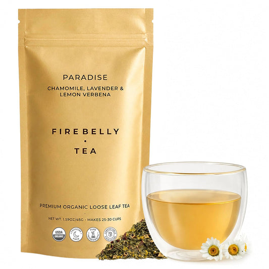 Firebelly Tea Paradise, Organic Chamomile, Lemon Verbena & Lavender Tea, Loose Leaf Herbal Blend, Caffeine Free, Relaxing Calming Tea for Evening & Sleep Support, 1.59oz