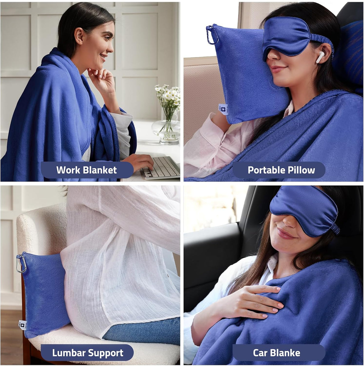Travel Blanket Pillow,Airplane Blanket Compact with Bag Eye Mask, Ultra-Soft,Warm & Lightweight Included,Travel Essentials for Women & Men, Luggage Sleeve & Backpack Clip 65x40 in, Grey