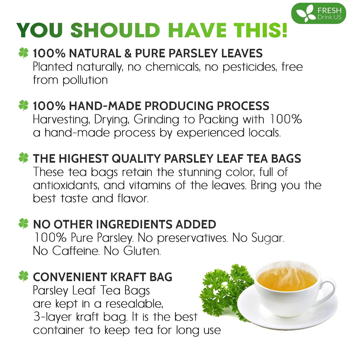 FreshDrinkUS, Premium Parsley Leaf Tea, 75 Count, Pure, Caffeine Free