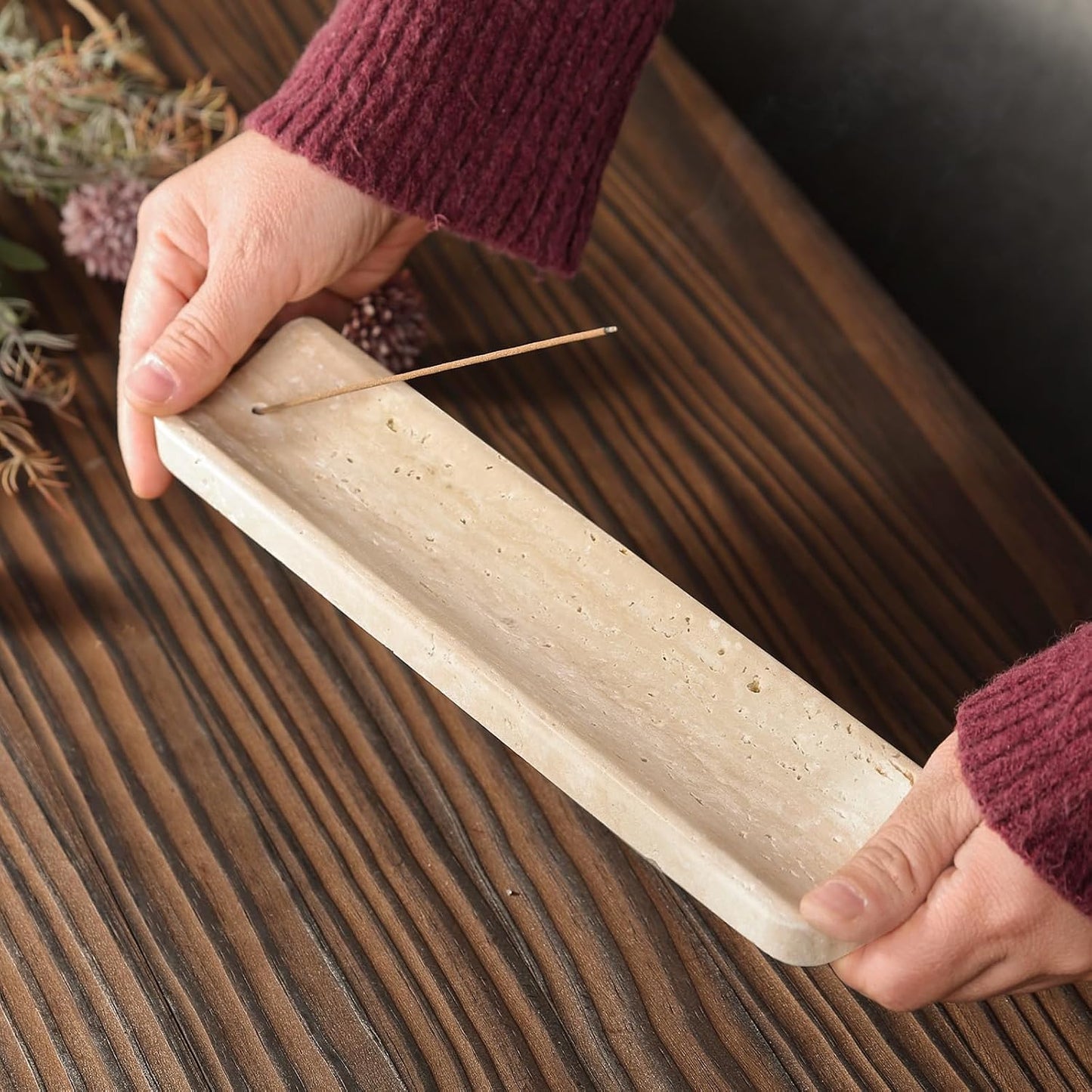 Koville Marble Incense Holder, Incense Holder for Sticks, Incense Sticks Holder Ash Catcher for Meditation Yoga SPA, Natural Stone Incense Burner, Home Table Decor (Grey)
