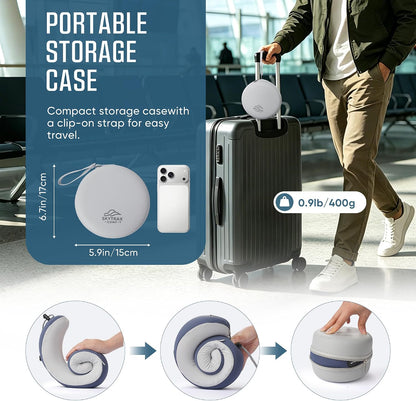 SKYTRAX COMF® Premium Ergonomic Memory Foam Travel Neck Pillow, Washable Cooling Ice Silk Cover, Firm Neck Support for Airplane Long Flights & Pain Relief, with Portable Carry Case (Grey)