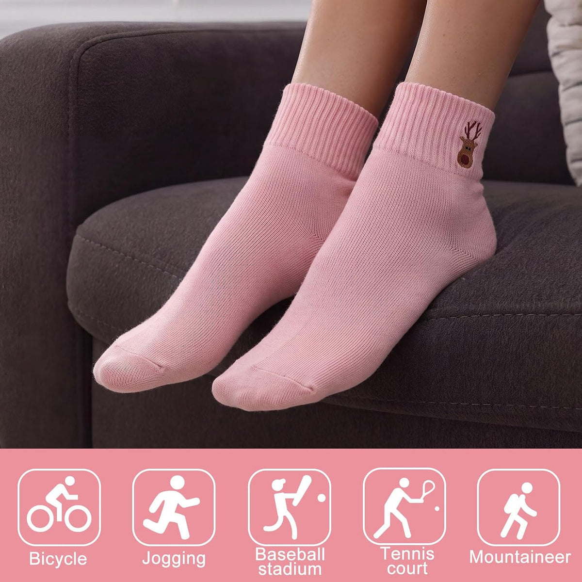 Eurzom 10 Pairs Socks Womens Crew Elastic Ankle Length Cotton Socks Aesthetic Cute Lightweight Low Cut Gifts for Women - Colors B