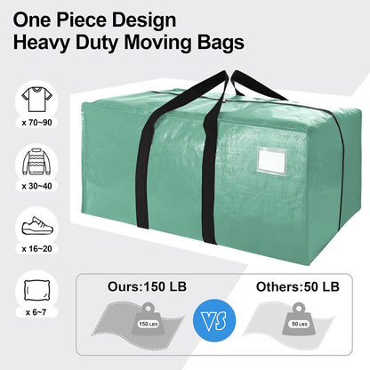 VELVETSURE Heavy Duty Extra Large Moving Bags W/Backpack Straps - Strong Handles & Zippers, Storage Totes For Space Saving, Fold Flat, Alternative to Box and Bin (Set of 6, Multicolor)