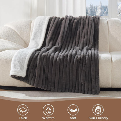 Westinghouse Heated Throw Blanket, Electric Blanket Throw with 6 Heating Levels and 2-10 Hours Time Settings, Flannel to Sherpa Super Cozy Heated Blanket Machine Washable, 50x60 inch, Charcoal